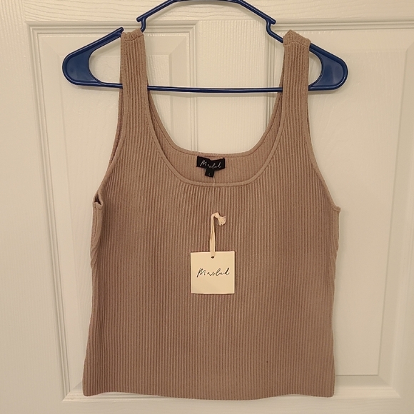 Marled Beige Ribbed Women's Tank Top - Picture 1 of 6